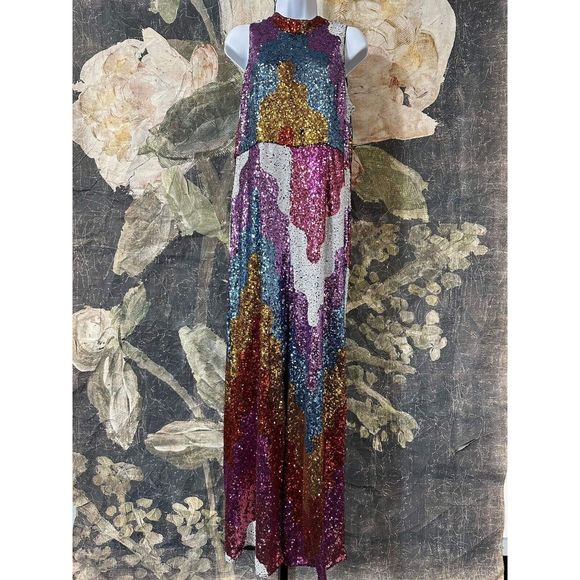 New Anthropologie Hutch Abstract Sequin Jumpsuit Size Medium - Picture 7 of 9